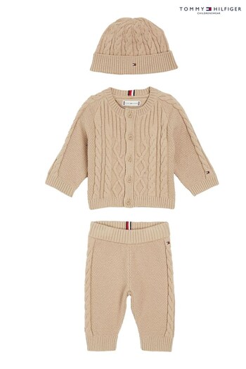 Tommy Hilfiger Newborn Baby Cable Knit Brown Giftbox (243563) | £90