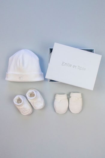 Emile et Rose White Hat Bootee & Mitt Gift Set (243689) | £21