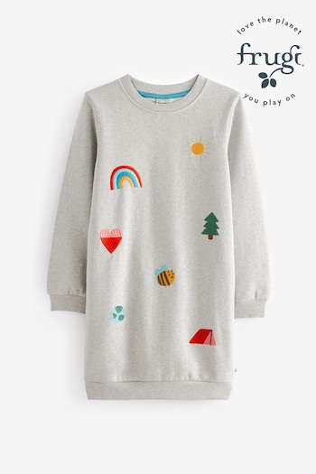 Frugi Grey Embrodidered Character Brushback Jersey Dress (243926) | £38 - £40