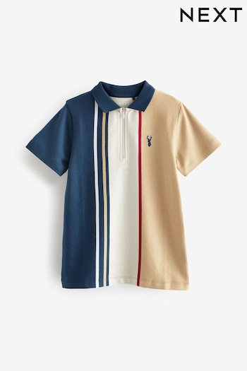 NavyBlue/Stone Colourblock Short Sleeve Polo Shark Shirt (3-16yrs) (244056) | £12 - £17