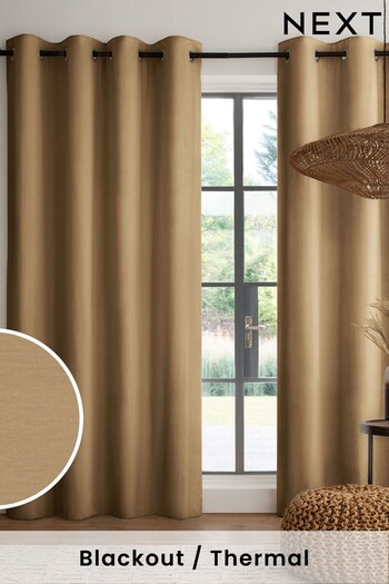 Gold Cotton Eyelet Blackout/Thermal Curtains (244264) | £40 - £105