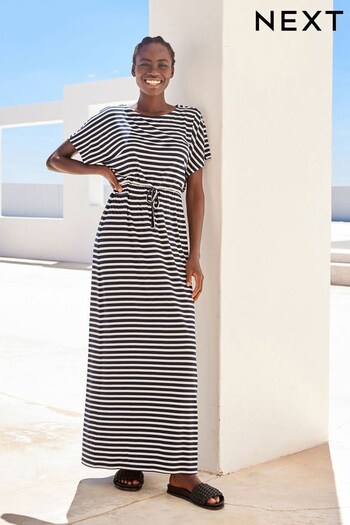 Navy/White Short Sleeve Maxi Summer Dress (245762) | £32