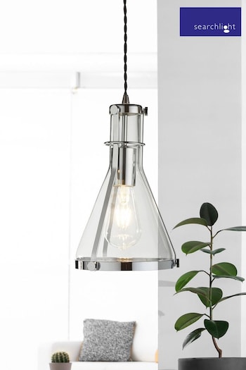 Searchlight Clear Crown Chrome Glass Pendant Ceiling Light (245795) | £42