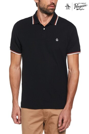 Original Penguin Black Tipped Short Sleeve Organic Polo Shirt (245878) | £50