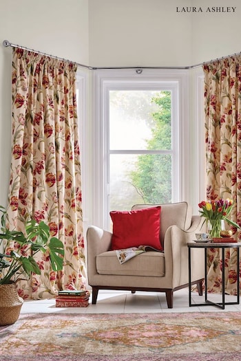 Laura Ashley Cranberry Red Gosford Lined Lined Pencil Pleat Curtains (246488) | £60 - £120