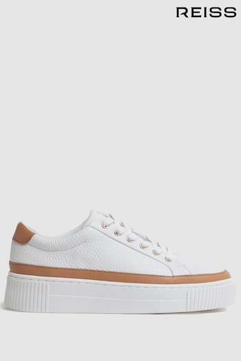 Reiss Camel/White Leanne Grained Leather Platform Trainers (246759) | £148