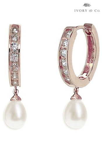 Ivory & Co Rose Gold Canterbury Crystal And Pearl Hoop Earrings (246942) | £40