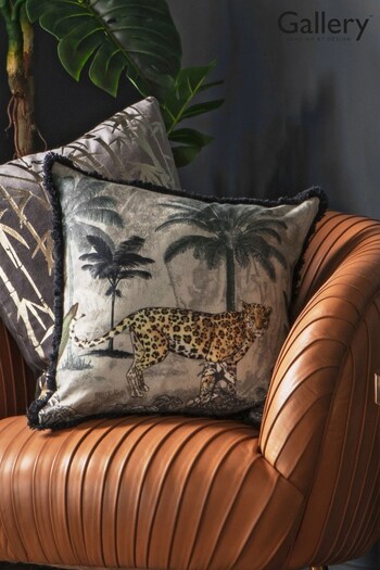 Gallery Home Grey Leopard Fringe Cushion (247342) | £50