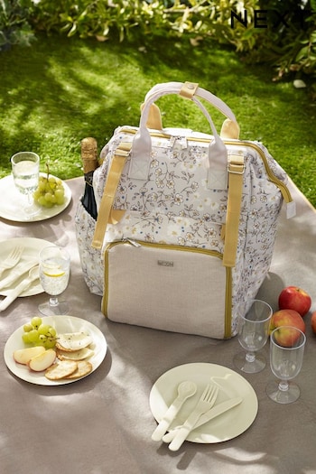 Ochre / Cream Ditsy Floral Filled Picnic Backpack (247664) | £50