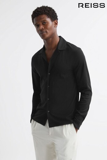 Reiss Black Spence Mercerised Cotton Long Sleeve Shirt (247763) | £88