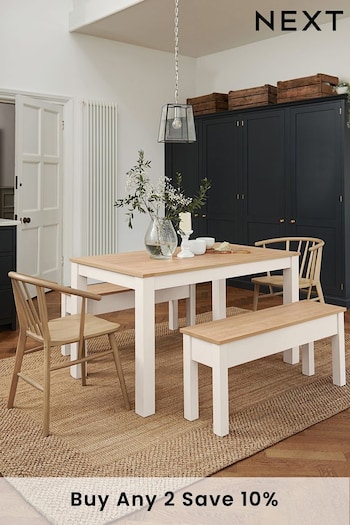 Classic Cream Malvern Oak Effect 4 Seater Bench Dining Table and Bench Set (247874) | £475