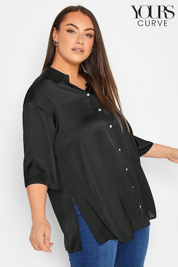 Yours Curve Black Collared 3/4 Sleeved Shirt (247925) | £25