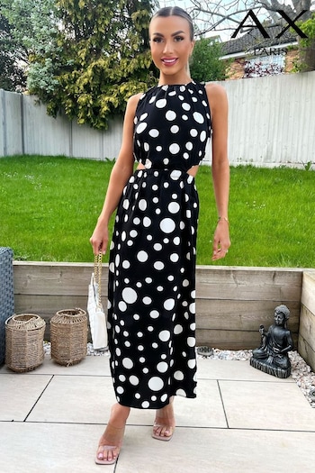 AX Paris Black and White Polka Dot Cut Out Midi Dress (247952) | £50
