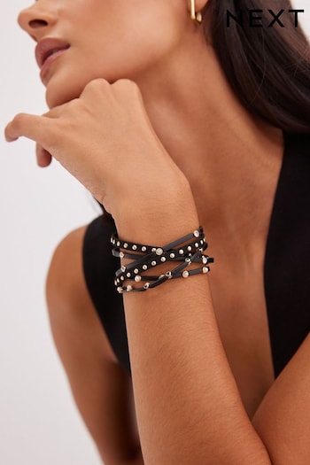 Black PU Studded Wrap Around Bracelet (247991) | £13