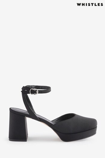 Whistles Estella Satin Platform Black Shoes (248244) | £189