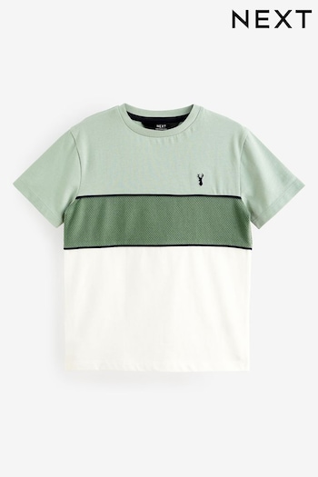 Mineral Green Textured Colourblock Short Sleeve T-Shirt (3-16yrs) (248522) | £6 - £9