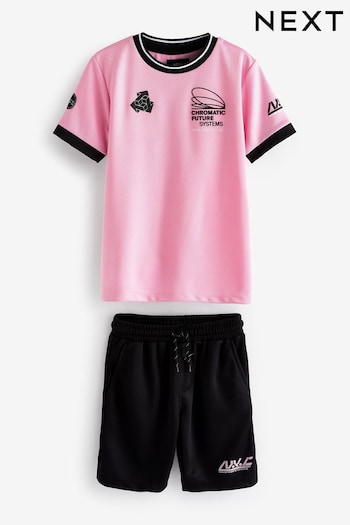 Pink/Black Mesh T-Shirt and Shorts Set (3-16yrs) (248643) | £17 - £25