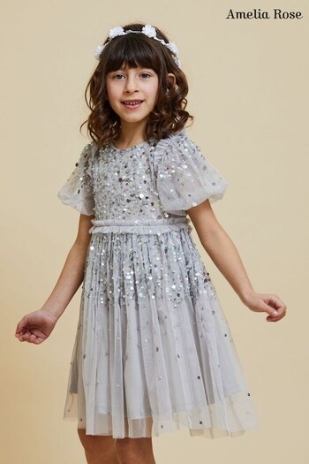 Amelia Rose Childrens Grey Embellished Dress (248753) | £79