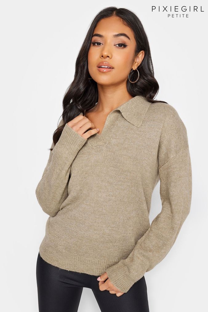 Buy Petite Long Sleeve Collared Longline Jumpers Online Next UK