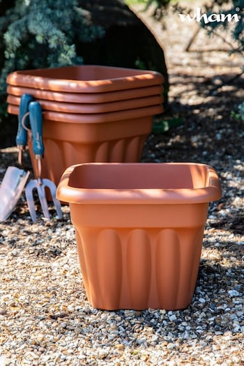 Wham Set of 5 Brown Garden Vista 33cm Plastic Square Planters (248904) | £24