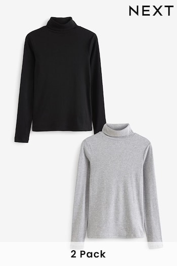 Black/Grey Ribbed Roll Neck Tops 2 Pack (249111) | £26