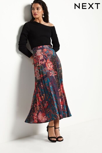 Purple Floral Pleated Midi Skirt (249296) | £40
