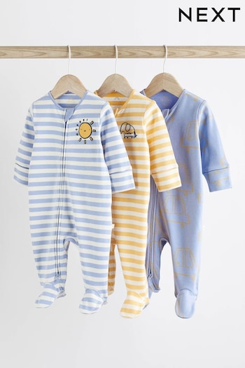 Yellow Baby Zip Sleepsuits 3 Pack (0mths-2yrs) (249484) | £19 - £21