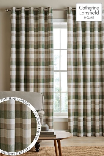 Catherine Lansfield Grey Brushed Cotton Thermal Check Eyelet Curtains (249671) | £20 - £50