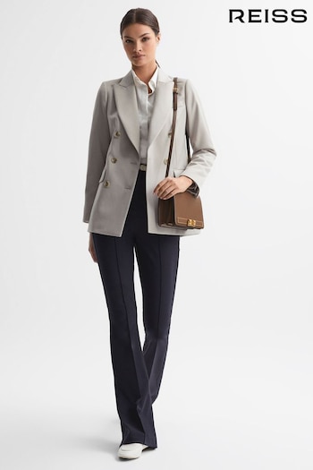 Reiss Neutral Astrid Petite Double Breasted Wool Blend Blazer (249857) | £298