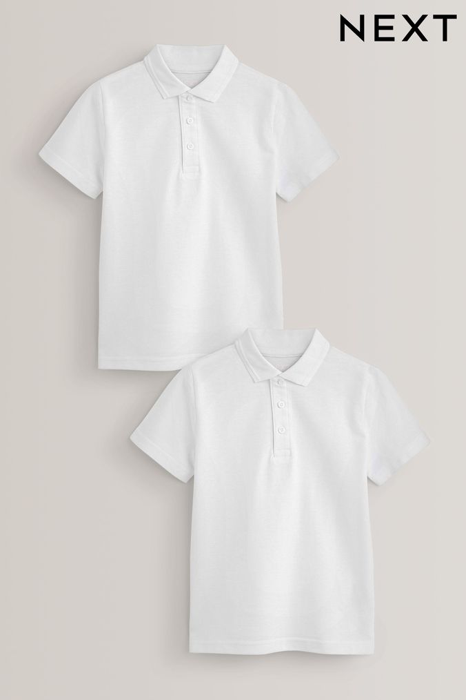 White 2 Pack Cotton School Polo Shirts (3-16yrs) (250111) | £7 - £12.50