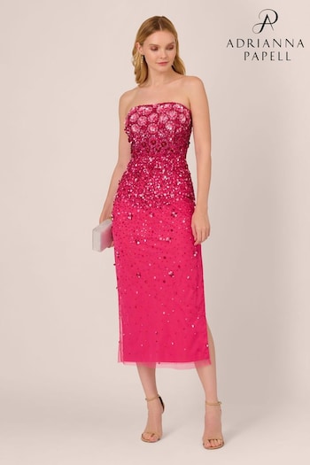 Adrianna Papell Pink Beaded Strapless Dress (250338) | £279