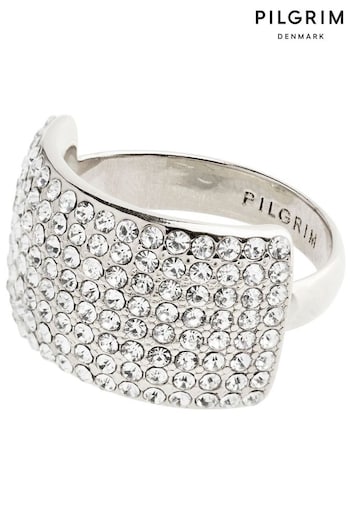 PILGRIM Silver Tone Aspen Recycled Crystal Adjustable Ring (250428) | £36.50