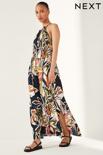 Navy Abstract Floral Strappy Maxi Summer Dress Skinny (250574) | £34