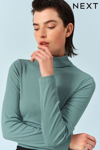 Blue Long Sleeve Ribbed Roll Neck Top (250737) | £13.50