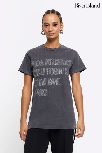 River Island Grey Los Angeles Hotfix T-Shirt (250869) | £30