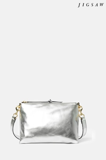 Jigsaw Silver Ava Leather Cross-body Bag (250887) | £145