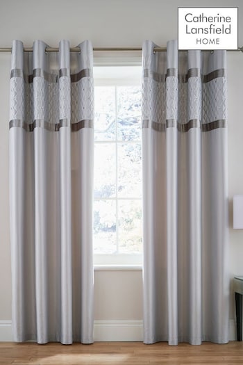 Catherine Lansfield Silver Sequin Cluster Eyelet Curtains (250913) | £70 - £75