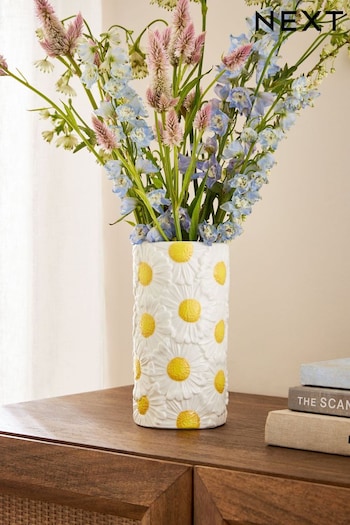 White Daisy Ceramic Cylinder Flower Vase (251037) | £14