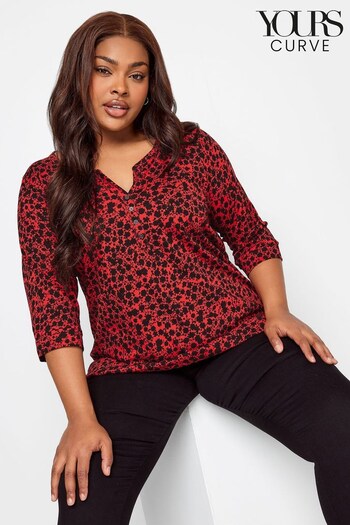 Yours Curve Red Pintuck Henley Top (251146) | £24