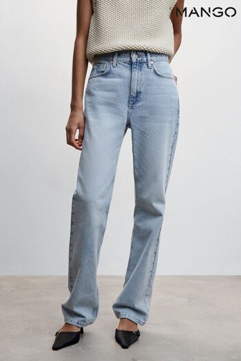 Mango Blue Mid-Rise Straight Jeans (251301) | £36