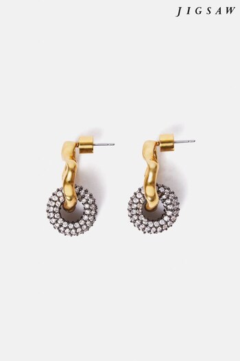 Jigsaw Gold Tone Sparkle Loop Earrings (251307) | £80