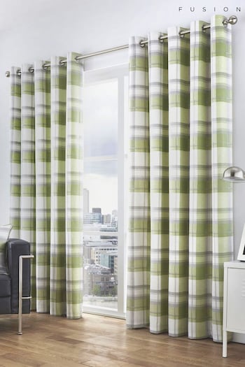 Fusion Green Balmoral Check Eyelet Curtains (251331) | £22 - £65