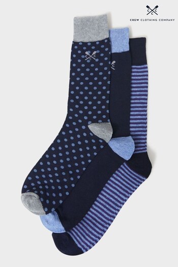 Crew Clothing Company Navy Blue 3 Pack Stripe Socks (251758) | £18