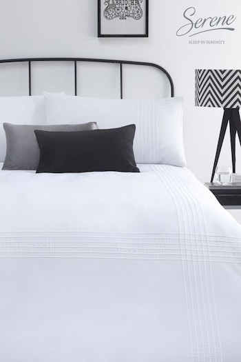 Serene White Amalfi Pin Tuck Duvet Cover and Pillowcase Set (251775) | £25 - £45
