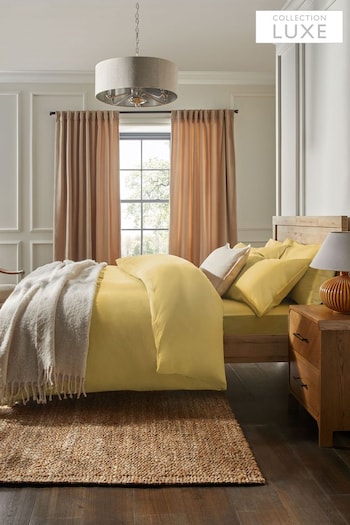 Mustard Yellow Collection Luxe 200 Thread Count 100% Egyptian Cotton Percale Duvet Cover And Pillowcase Set (252040) | £30 - £65