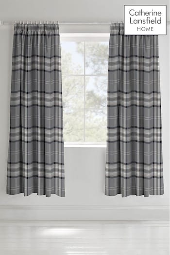 Catherine Lansfield Grey Kelso Check Pencil Pleat Curtains (252124) | £40