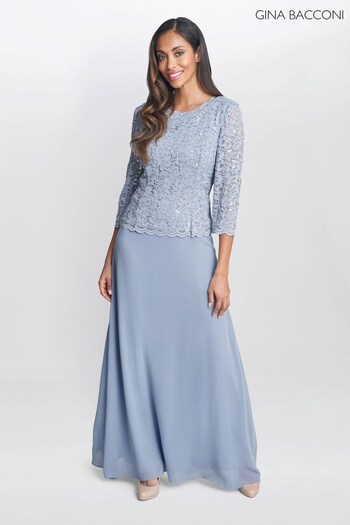Gina Bacconi Blue Virginia Maxi Lace Dress With Chiffon Skirt (252485) | £340