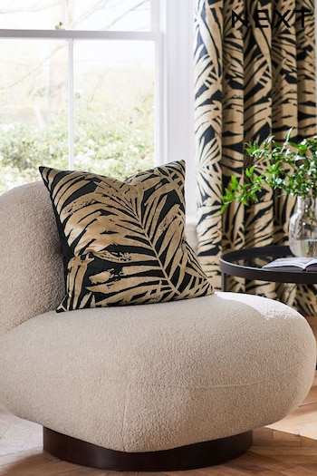 Black Cut Velvet Leaf Small Square - Feather Filled Cushion (252515) | £38