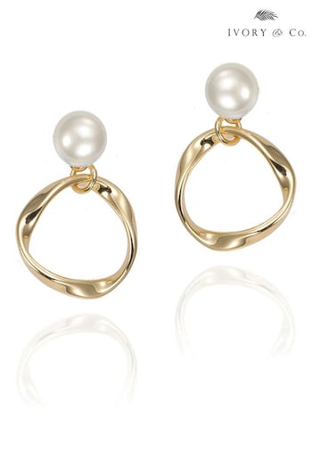 Ivory & Co Gold Turin Designer Pearl Earrings (252542) | £45
