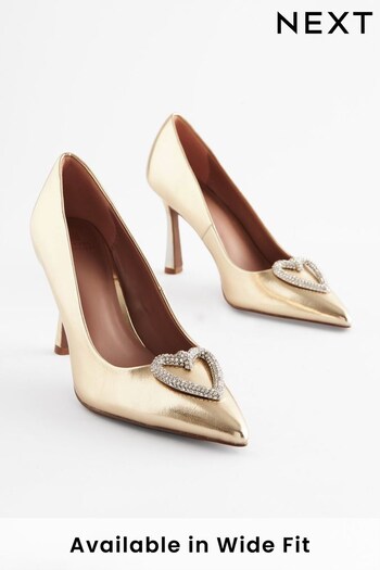 Gold Regular/Wide Fit Forever Comfort® Heart Trim Court Shoes sling (252798) | £46